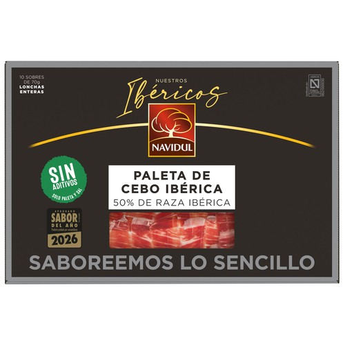 NAVIDUL Maletín con 10 sobres de 70 g. de paleta de cebo ibérica (50% raza ibérica), cortada en lonchas.
