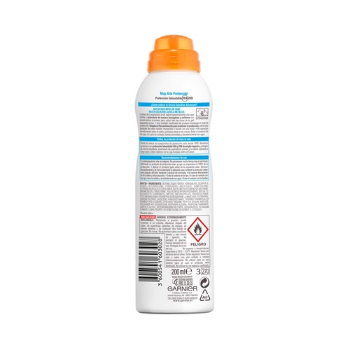 DELIAL Leche solar protectora en spray, con textura bruma seca y factor de protección 50+ (muy alto) DELIAL Sensitive advanced 200 ml.