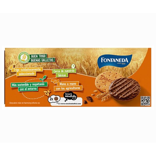 FONTANEDA Digestive Galletas cubiertas de chocolate con leche 300 g.