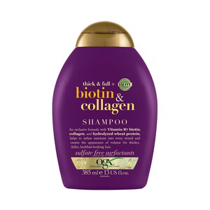 Imagen de OGX Biotin & collagen Champú con Biotina, Vitamina B7, Colágeno y proteina de trigo, para cabellos finos o delgados 385 ml.