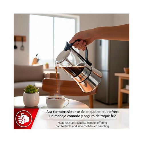 Cafetera de inducción de 6 Tazas Guinea, acero inox y borosilicato, MAGFESA