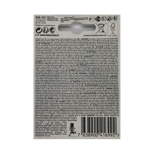 Pack de 2 pilas recargables AAA, Ni-MH, HR03, ENERGIZER Power plus, 700 mAh.