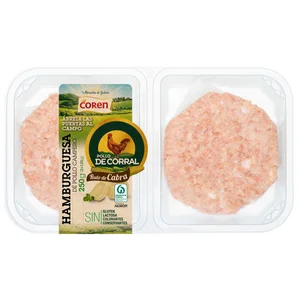 Bandeja con hamburguesas de pollo campero con rulo de cabra COREN 2 x 125 g.