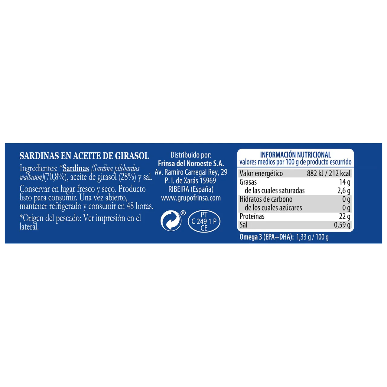 Sardinas en aceite de girasol 90 g.