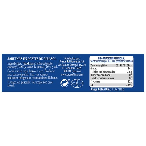 SÁLVORA Sardinas en aceite de girasol 90 g.