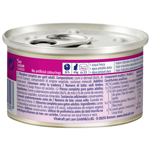 VITAKRAFT Alimento húmedo completo gatos adultos, ternera POESIE MOUSSE VITAKRAFT 85 g.