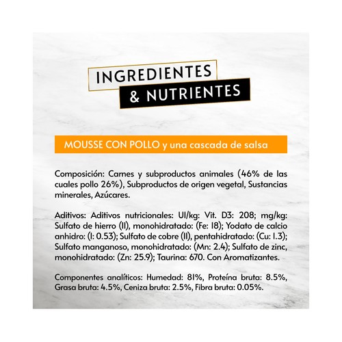 PURINA GOURMET Alimento gatos húmedo, mousse con pollo PURINA GOURMET 4 uds. x 57 g.