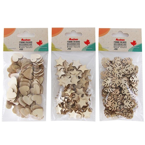 100 accesorios de madera natural 3 formas variadas, AUCHAN.