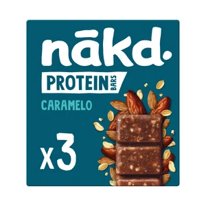 NAKD Barritas de dátiles y almendras, sabor a caramelo y alto contenido en proteínas 3 uds 135 g.