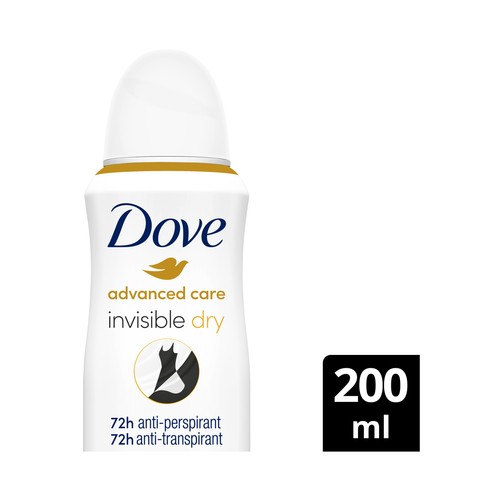 DOVE Advanced care invisible dry Desodorante en spray para mujer con extracto de Violetas y Feesia blanca 200 ml.