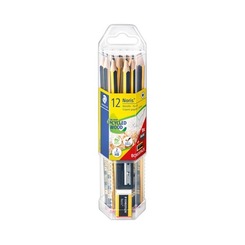 Pack 12 lápices Noris Nº2 con afilador y goma. STAEDTLER