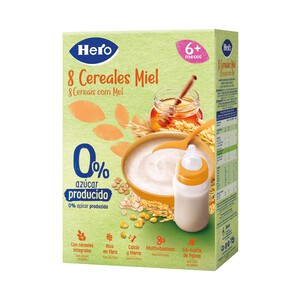 HERO Papilla de 8 cereales y miel para bebés a partir de 6 meses 340 g.