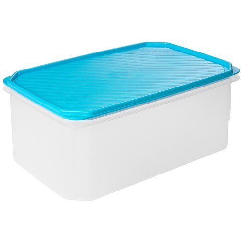 Recipiente cuadrado de plástico transparente con tapa color azul, 4.7 litros TATAY.