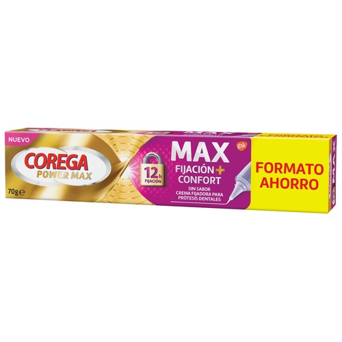 COREGA Power max Crema fijadora de prótesis dentales, sin sabor 70 g.