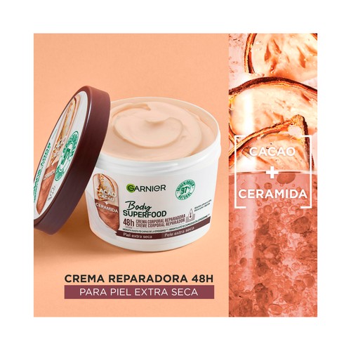 GARNIER Body superfood Crema corporal reparadora para piel extra seca 400 ml.