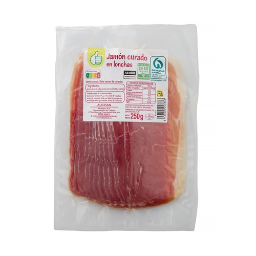 PRODUCTO ECONÓMICO ALCAMPO Jamón curado (7 meses de curación) cortado en lonchas 250 g.