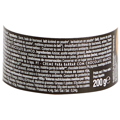 ALCAMPO GOURMET Crema con chocolate blanco bote de 200 g.