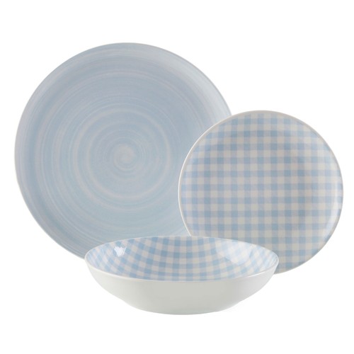 Vajilla 18 piezas vichy azul. VERSA HOME
