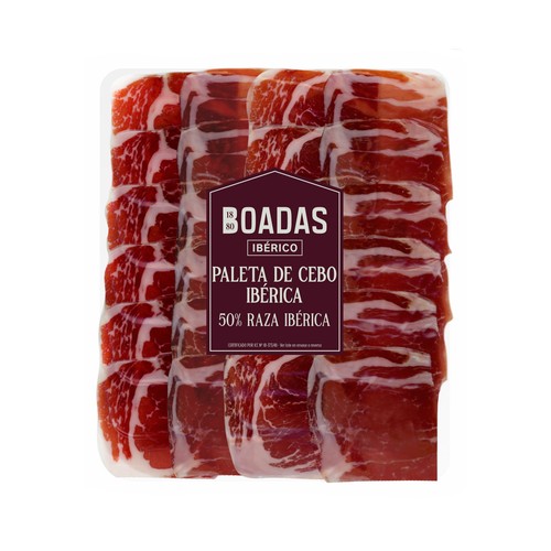 BOADAS 1880 Paleta de cebo ibérica (50% raza ibérica), cortada en finas lascas 90 g.