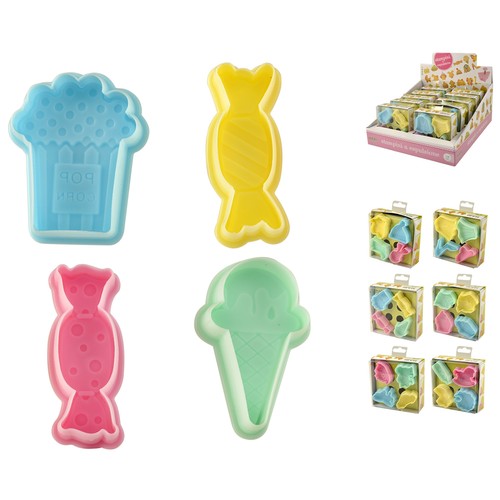 Set de 4 moldes de presión fabricados en silicona, formas surtidas, HABI.