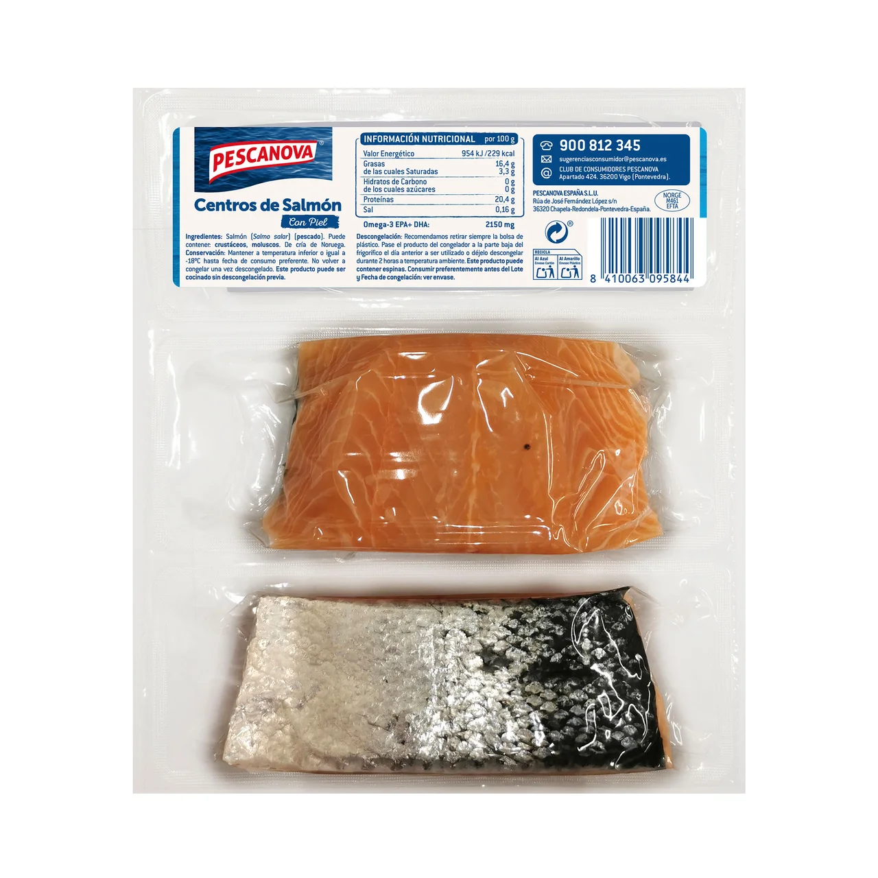 Centros de salmón, ultracongelados y envasados al vacio 2 uds, 250 g.