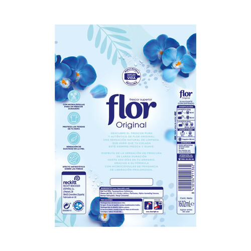 FLOR Suavizante concentrado con aroma a flor azul FLOR ORIGINAL 80 lav. 1,6 l.