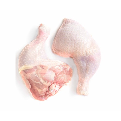 Cuartos traseros de pollo blanco con piel Bandeja.