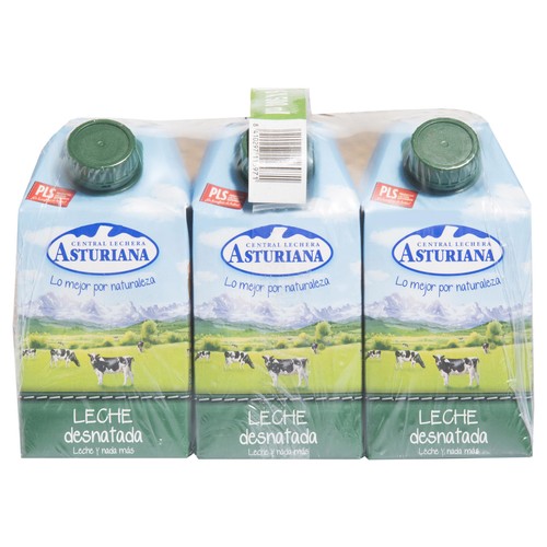 Leche desnatada de vaca de origen español CENTRAL LECHERA ASTURIANA 6 x 500 ml.