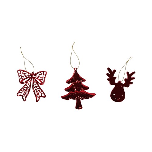 Colgante Rojo Brillante con forma de Lazo/Ciervo/Pino modelos surtidos para decorar Árbol de Navidad, ACTUEL