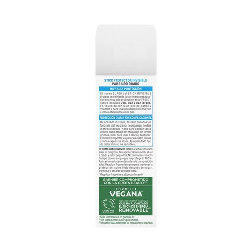 DELIAL Super uv de Garnier Protector solar facial en stick con FPS 50+ (muy alto).