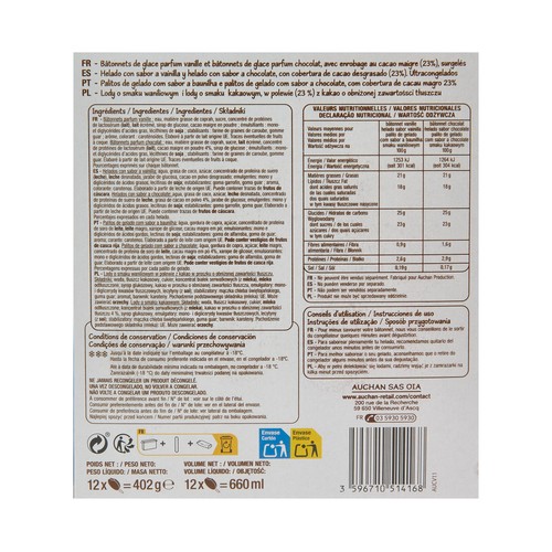 PRODUCTO ECONÓMICO ALCAMPO Mini helados de vainilla (6) o chocolate (6) 12 uds.