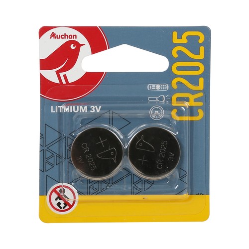 Pack de 2 pilas de botón de litio CR2025, 3V, PRODUCTO ALCAMPO.