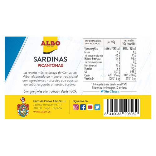 ALBO Sardinas picantonas lata de 85 g.