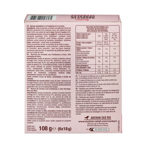 PRODUCTO ALCAMPO Cereales en barrita con trozos de frutas rojas 6 uds. x 21 g.