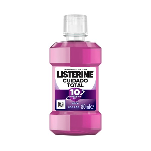 LISTERINE Cuidado total Enjuague bucal diario con acohol, sabor a menta 80 ml.