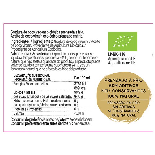 ORIGENS Aceite de coco ecológico 200 ml.