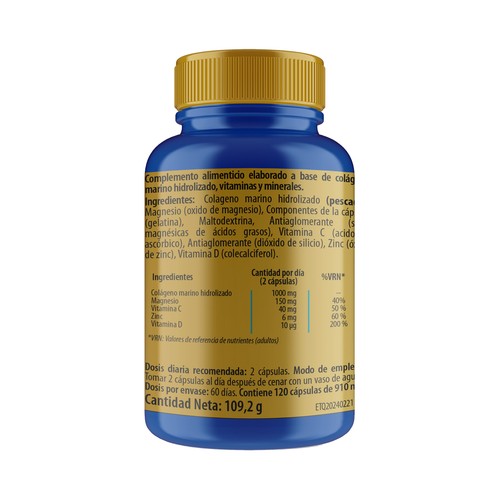 SANON Colágeno marino hidrolizado, vitaminas y minerales (complemento alimenticio) 120 cápsulas.
