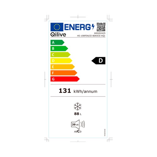 Arcón congelador table top QILIVE Q.6426, clasificación energética: D, H: 84,5cm, A: 55,3cm, F: 57,4cm, capacidad total: 88L.