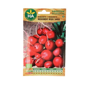 Semillas ecológicas para sembrar rabanitos de la variedad redondo rojo Saxa HA-HUERTO Y JARDÍN 2.78 gramos.