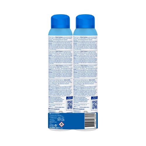 SANEX Dermo+ extra control Desodorante en spray unisex, anti transpirante hasta 72 horas 2 x 200 ml.