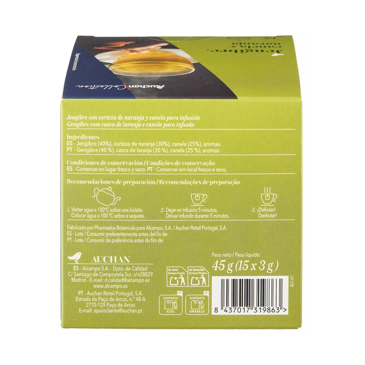 PRODUCTO ALCAMPO Collection Infusión de jengibre, canela y naranja 15 uds. 45 g.