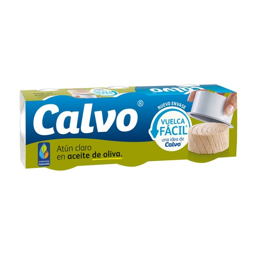 Atún claro en aceite de oliva, vuelca fácil CALVO lata de 52 g. pack de 3 uds.