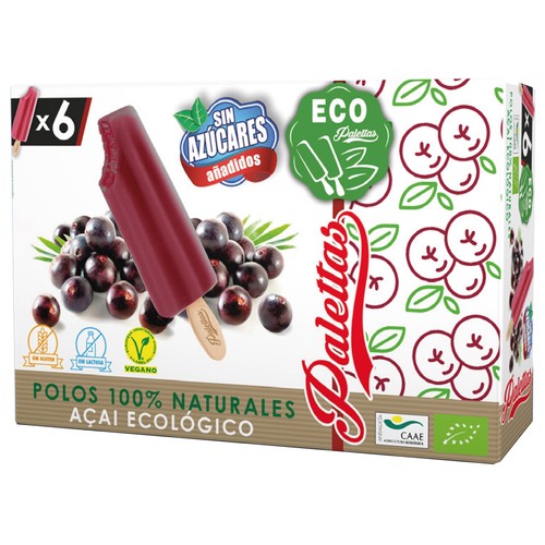 PALETTAS Polos de acai proviniente de agricultura ecológica 6 x 55 ml.