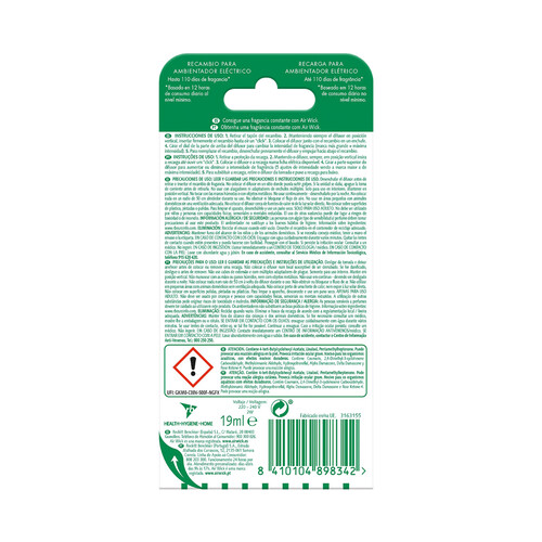 AIR WICK Recambio ambientador eléctrico, fragancia orquídea y vainilla AIR WICK ESSENRTIAL OIL 19 ml.