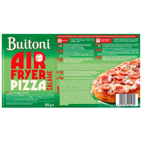 BUITONI Air fryer Pizza congelada de salami y queso, especial freidora de aire 195 g.