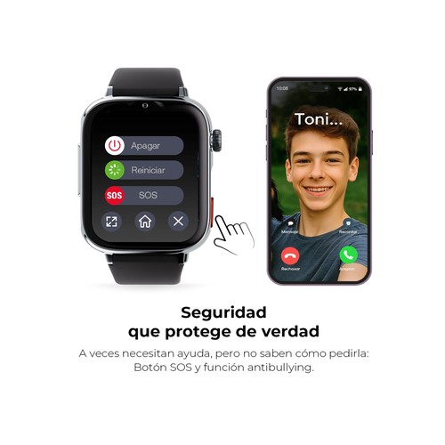 Smartwatch SAVEFAMILY SaveWatch Plus 2, Esfera Blanca, Correa de Silicona Black".