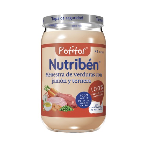 NUTRIBÉN Potitos® de menestra de verduras con jamón y ternera, partir de 6 meses 250 g.