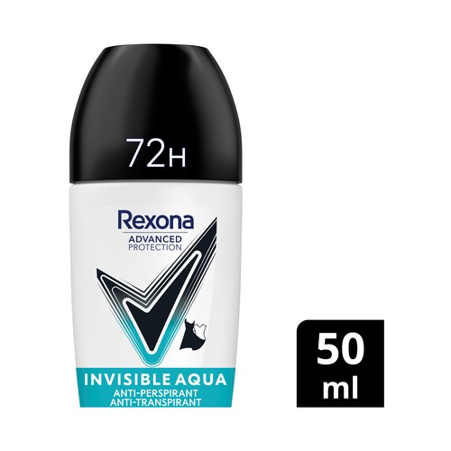 REXONA Advanced protection invisible aqua Desodorante roll on para mujer, que no deja manchas en nuestra ropa 50 ml.