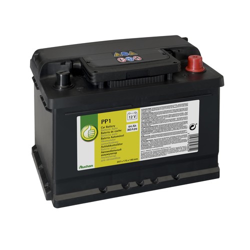 Batería de coche 44Ah, arranque 360A, 12V, L: 20,7cm, A: 17,5cm, H: 19cm, PRODUCTO ECONÓMICO ALCAMPO.