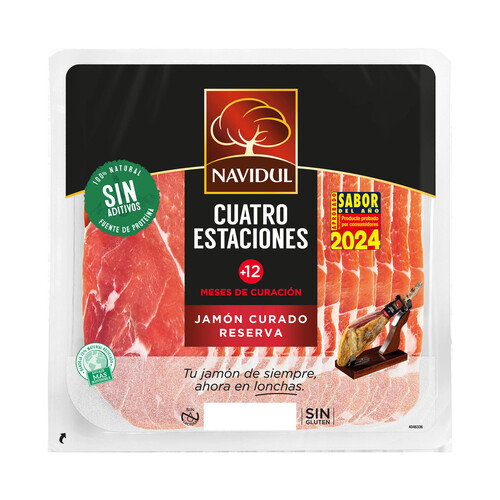 Jamón curado en Extremadura, cortado en lonchas y elaborado sin gluen y sin lactosa NAVIDUL 138 g.